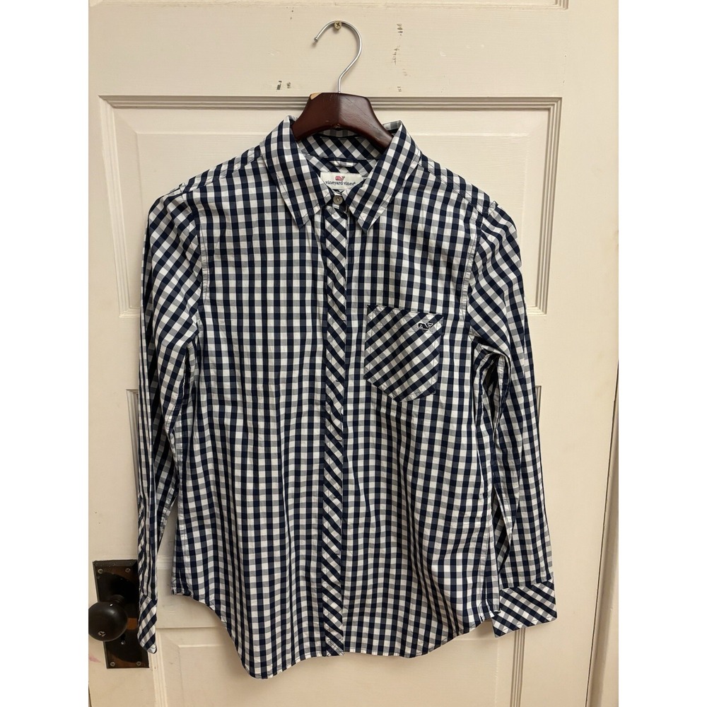 Vineyard Vines Women's Navy Plaid Relaxed Button Down Size 2
